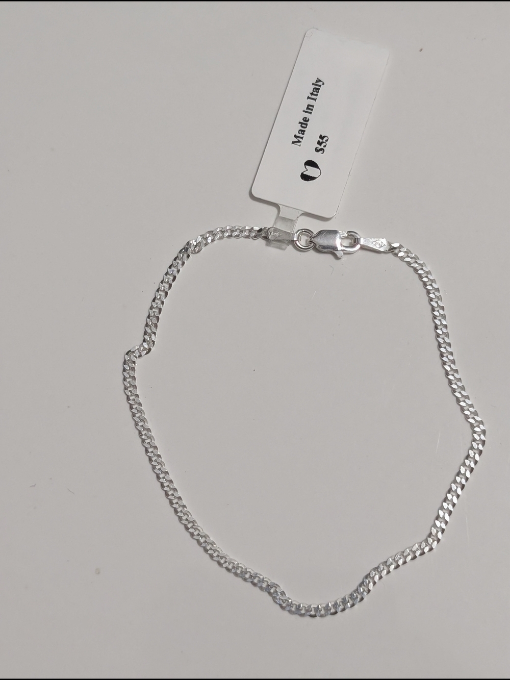 Italy 925 Sterling Silver Flat Cuban Chain Bracelet 7"